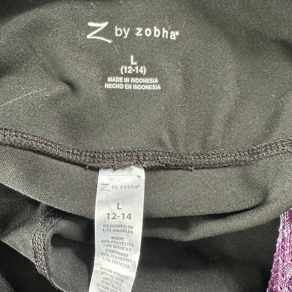 Z by Zobha black with purple accents leggings size Large - Picture 5 of 8